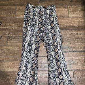 Snakeskin print flare leg pants